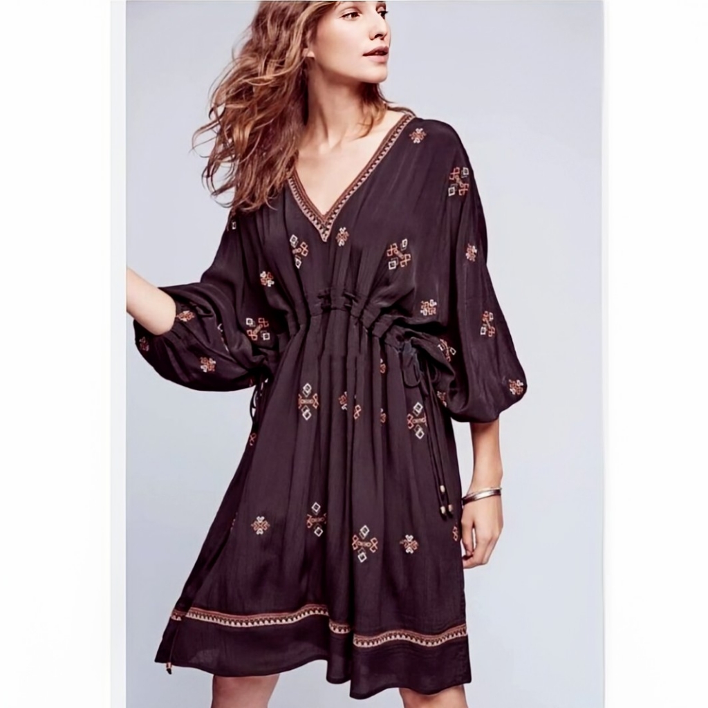 Anthropologie Dress 12th Street By Cynthia Vincent Embroidered Boho Mini